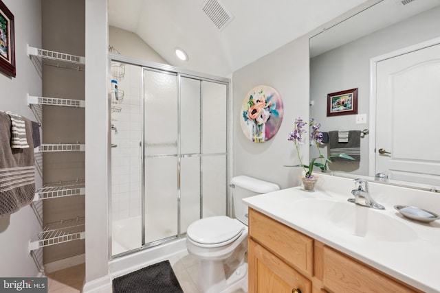 136 Sandpiper Ln, West Deptford, NJ 08086 - bathroom featuring tile patterned floors, vanity, toilet, and a shower with shower door