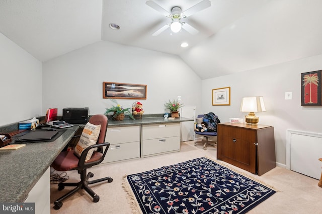 136 Sandpiper Ln, West Deptford, NJ 08086 - home office featuring ceiling fan, light colored carpet, and lofted ceiling