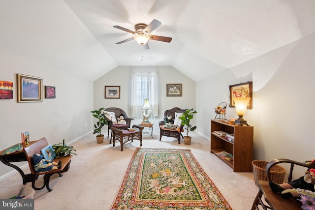136 Sandpiper Ln, West Deptford, NJ 08086 - sitting room featuring lofted ceiling, light colored carpet, and ceiling fan
