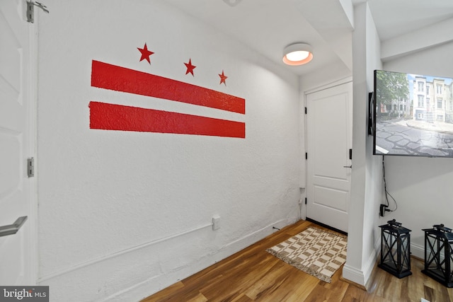 foyer entrance with hardwood / wood-style flooring