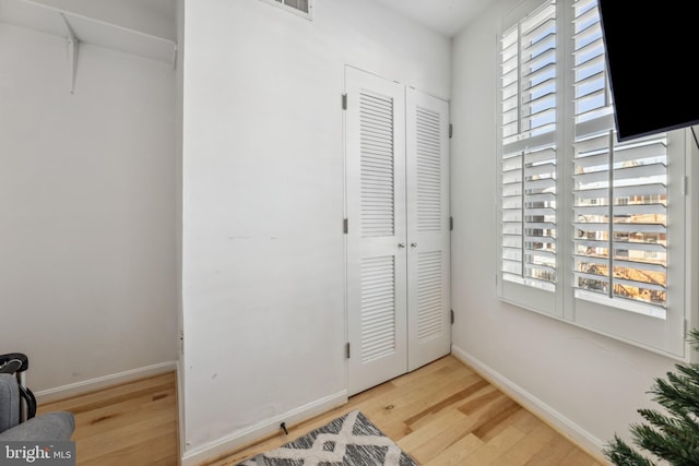 interior space with light hardwood / wood-style floors