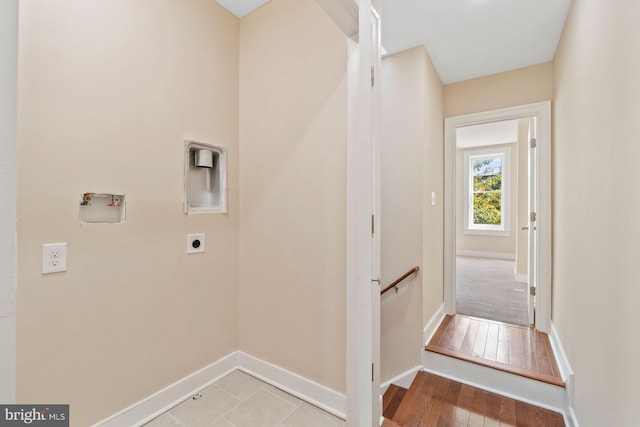 clothes washing area featuring hookup for an electric dryer and washer hookup