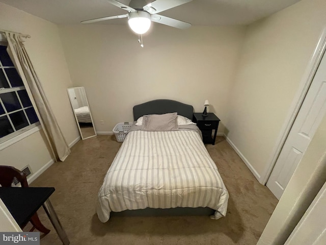 bedroom with carpet floors and ceiling fan