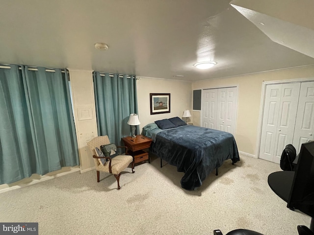 carpeted bedroom with multiple closets