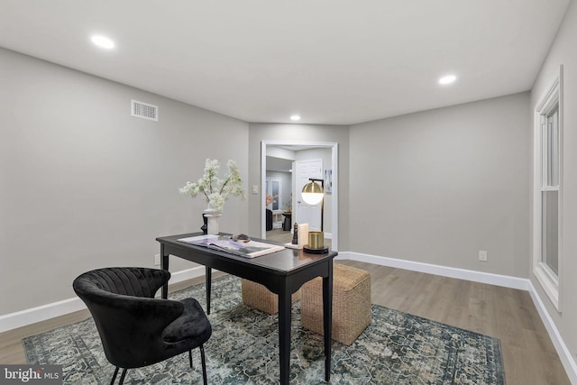 office area featuring wood-type flooring