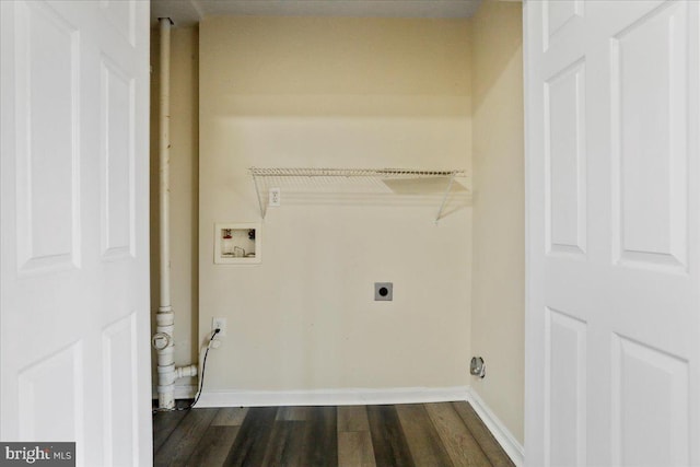 laundry area featuring hookup for an electric dryer, washer hookup, and dark hardwood / wood-style flooring