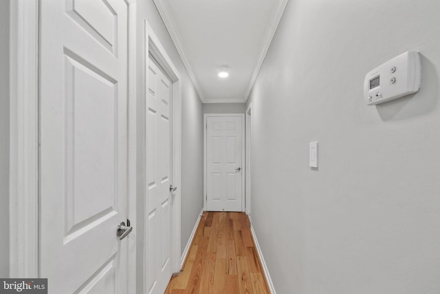 hall featuring crown molding and light wood-type flooring