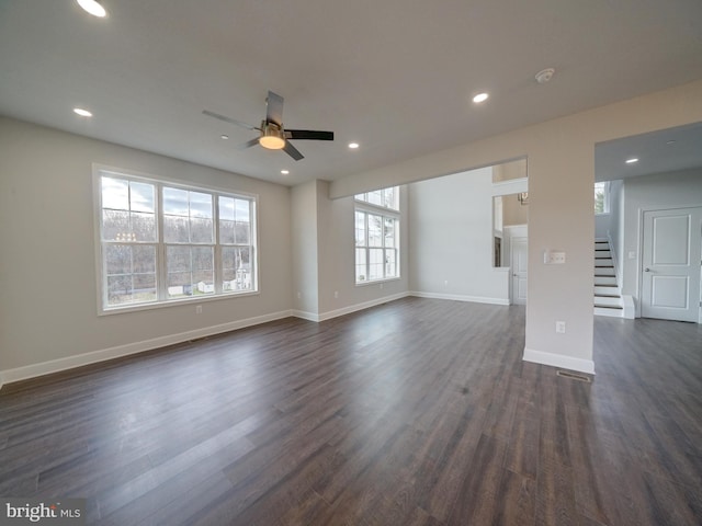 12544 Woodsboro Pike, Keymar, MD 21757 - unfurnished living room featuring ceiling fan and dark hardwood / wood-style floors