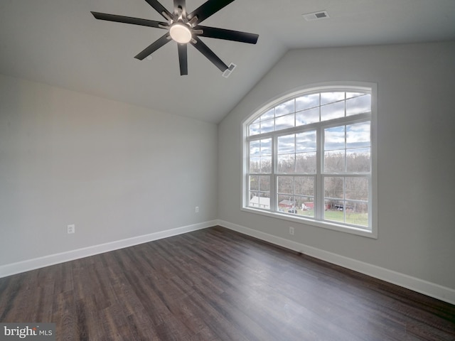 12544 Woodsboro Pike, Keymar, MD 21757 - unfurnished room with dark hardwood / wood-style floors, ceiling fan, and lofted ceiling