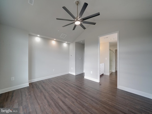 12544 Woodsboro Pike, Keymar, MD 21757 - empty room with dark hardwood / wood-style floors, vaulted ceiling, and ceiling fan