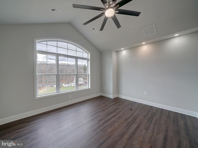 12544 Woodsboro Pike, Keymar, MD 21757 - spare room with ceiling fan, lofted ceiling, and dark wood-type flooring