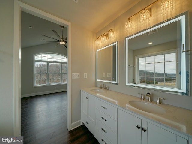 12544 Woodsboro Pike, Keymar, MD 21757 - bathroom featuring ceiling fan, wood-type flooring, and vanity