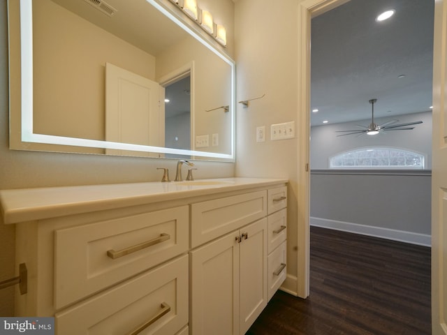 12544 Woodsboro Pike, Keymar, MD 21757 - bathroom with vanity, ceiling fan, and wood-type flooring
