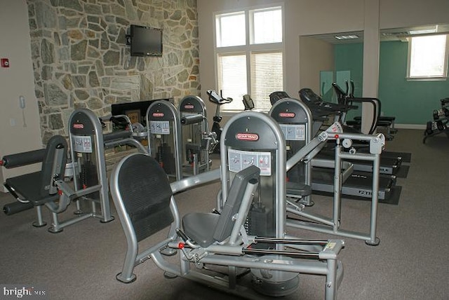 exercise room with a healthy amount of sunlight