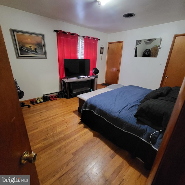 bedroom featuring wood-type flooring