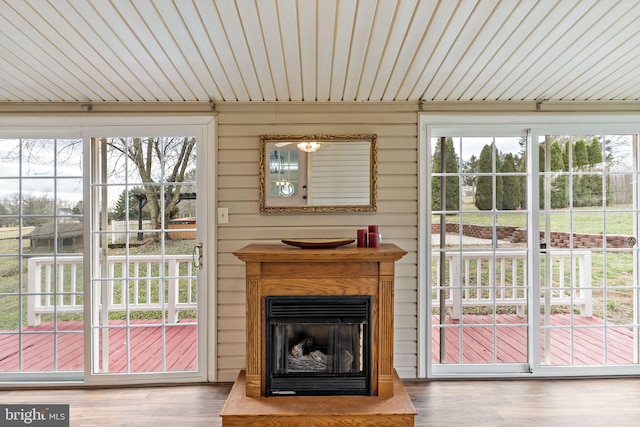 unfurnished living room with a healthy amount of sunlight and hardwood / wood-style flooring