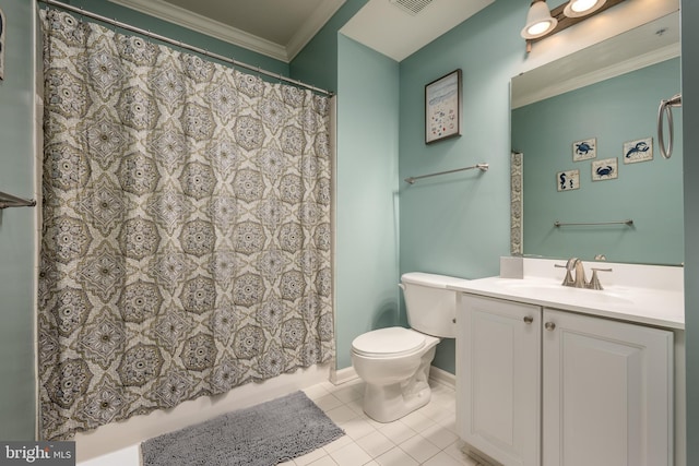37 Fountain Dr W Unit 2C, Ocean City, MD 21842 - full bathroom featuring crown molding, vanity, tile patterned floors, and curtained shower