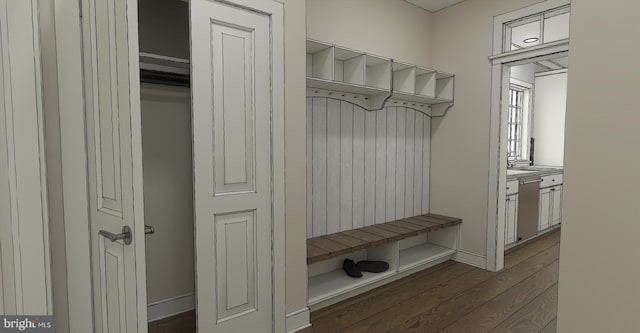 mudroom with dark hardwood / wood-style floors