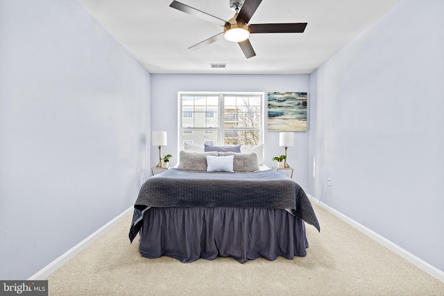 bedroom featuring carpet and ceiling fan