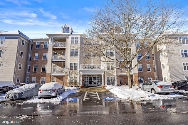 view of snow covered building