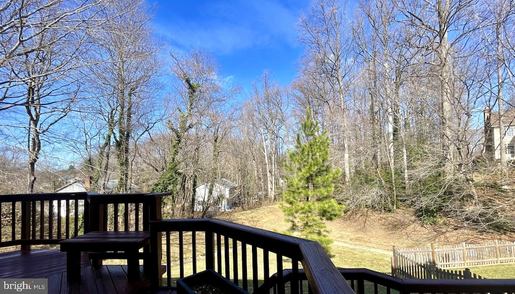 wooden terrace featuring fence