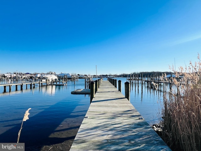 view of dock with a water view