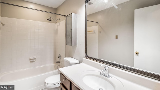 full bathroom featuring shower / washtub combination, vanity, and toilet