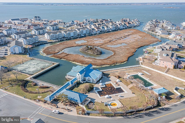 aerial view with a water view