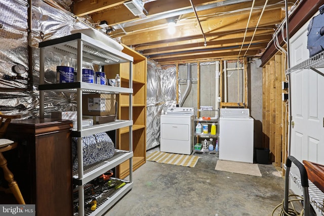 basement with independent washer and dryer