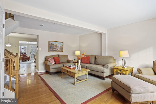 living room featuring light wood-type flooring