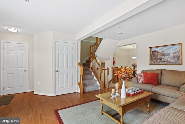 living room with hardwood / wood-style flooring