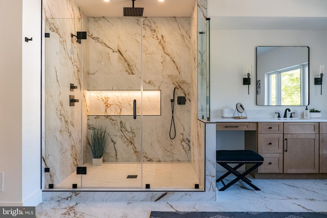 bathroom with vanity and walk in shower