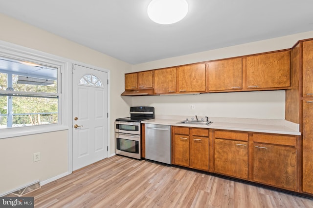 kitchen featuring sink, stainless steel appliances, and light wood-type flooring