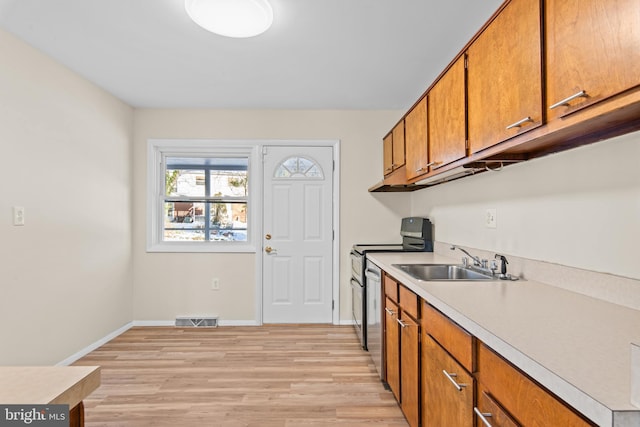 kitchen featuring appliances with stainless steel finishes, light hardwood / wood-style floors, and sink