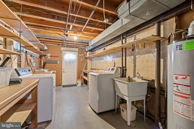 laundry area featuring washer and clothes dryer and gas water heater