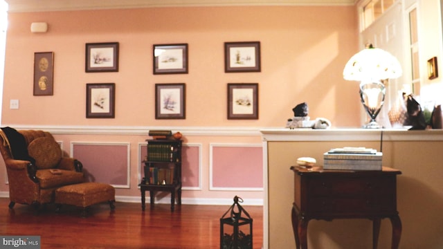 sitting room with dark hardwood / wood-style floors