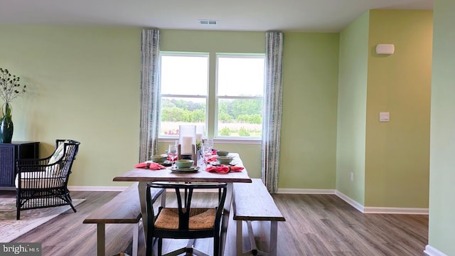 dining area with hardwood / wood-style floors