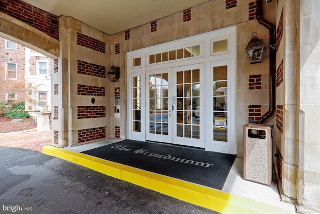 doorway to property featuring french doors