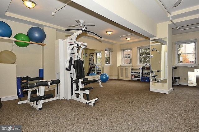 gym with ceiling fan