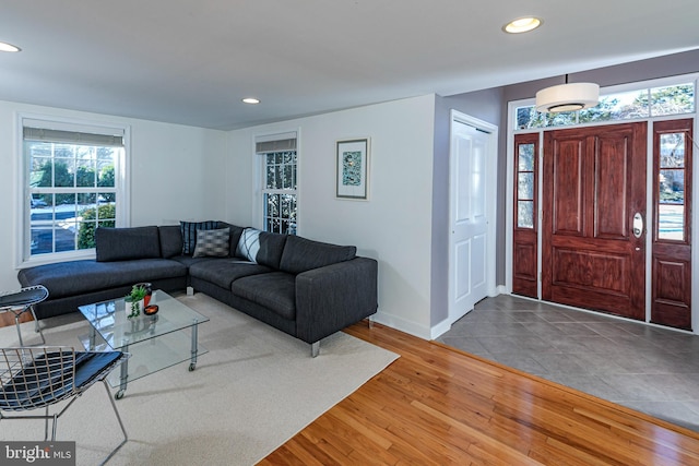 living room with hardwood / wood-style flooring