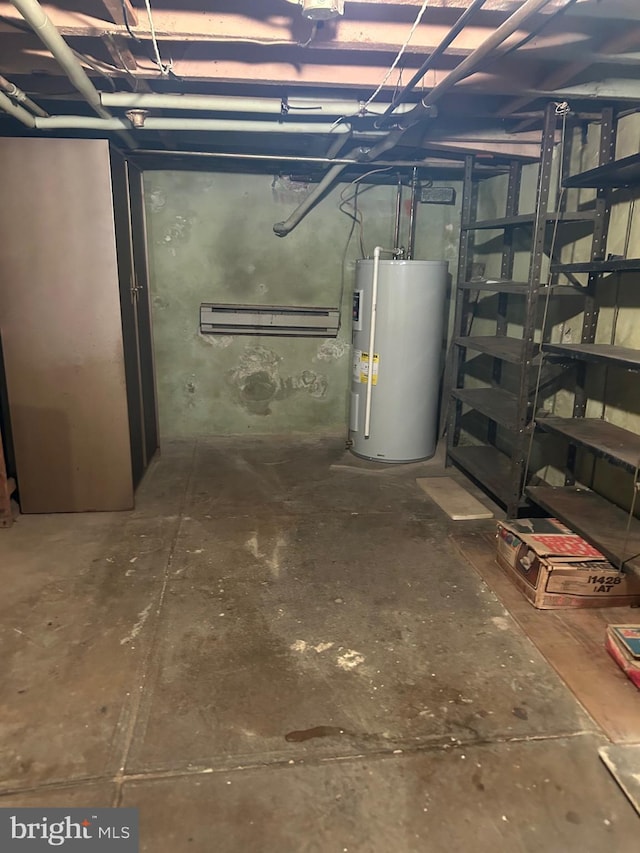 basement with water heater