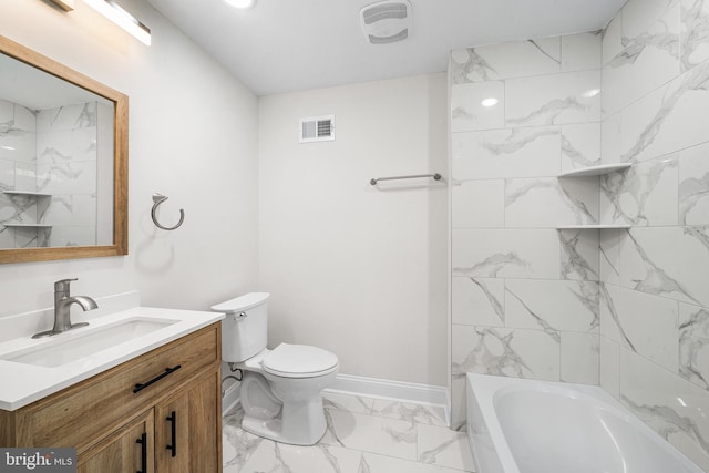 full bathroom featuring vanity, toilet, and tiled shower / bath combo