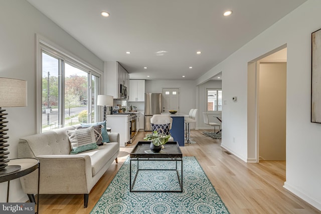 living room with light hardwood / wood-style flooring and plenty of natural light