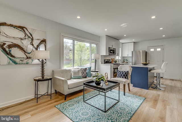 living room with light hardwood / wood-style flooring