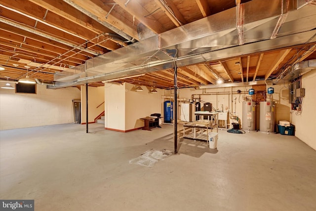 basement featuring water heater