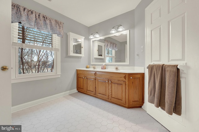 bathroom with tile patterned floors and vanity