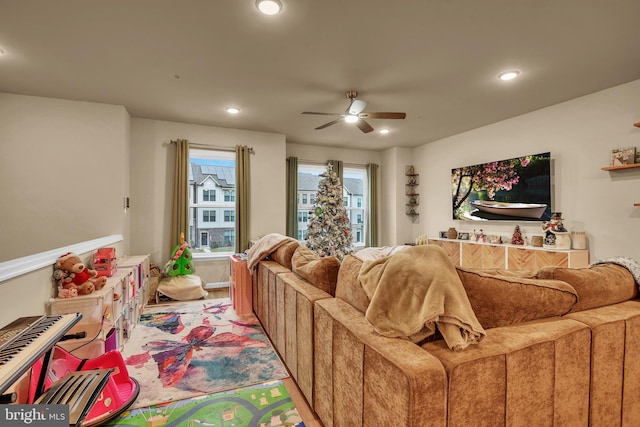 living room with ceiling fan