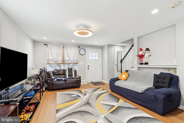 living room with light wood-type flooring