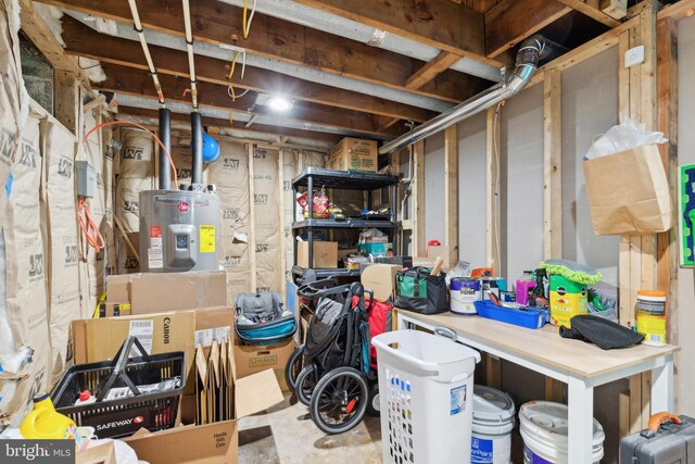 basement featuring water heater