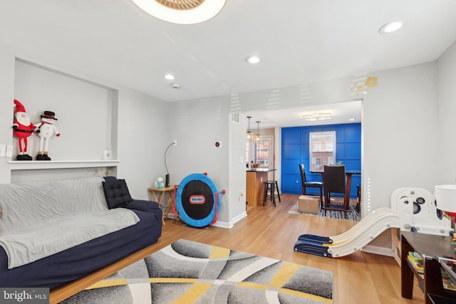 living room with light wood-type flooring